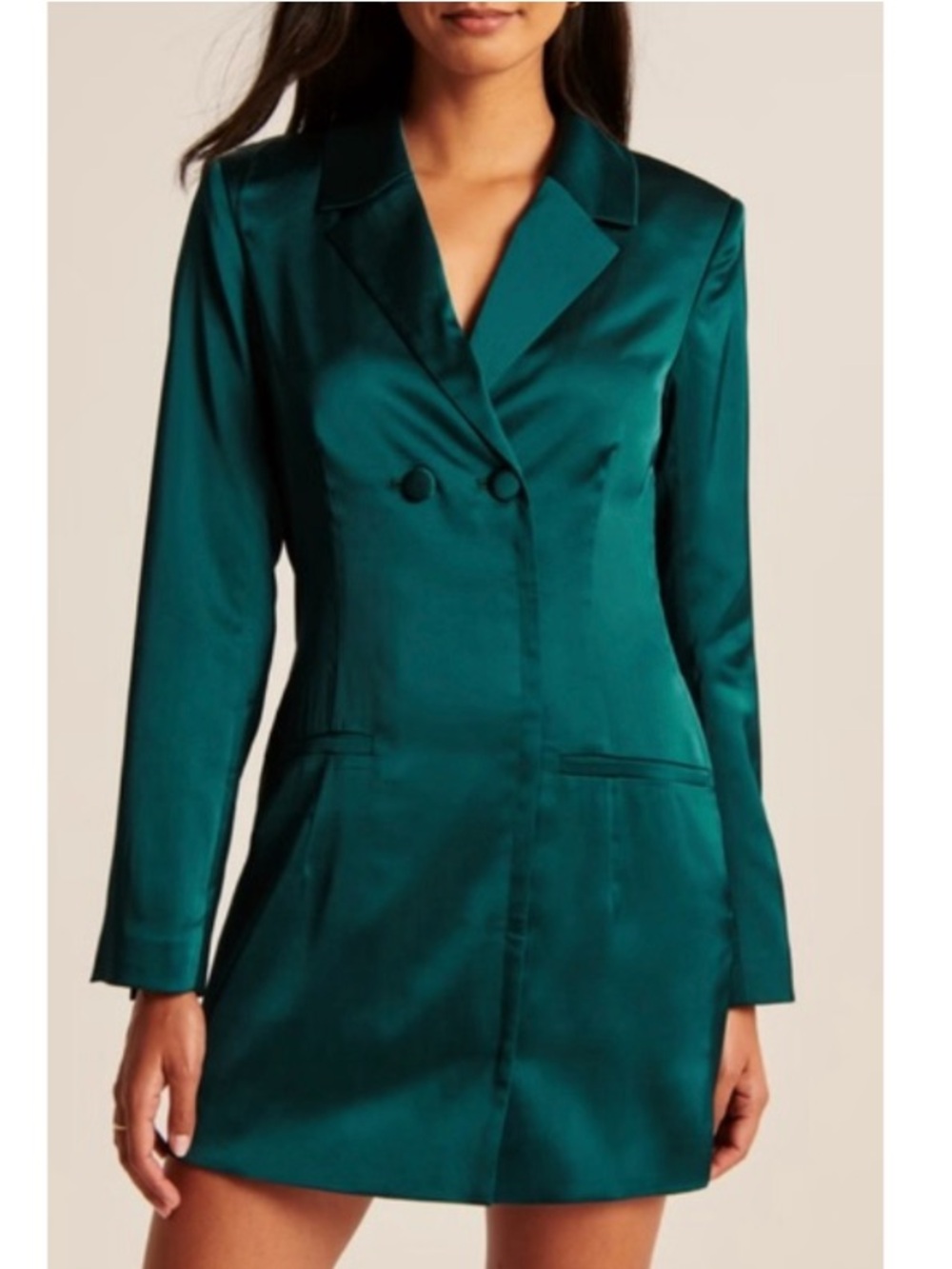 Abercrombie & Fitch Satin Double Breasted Blazer Mini Dress Emerald Green XS